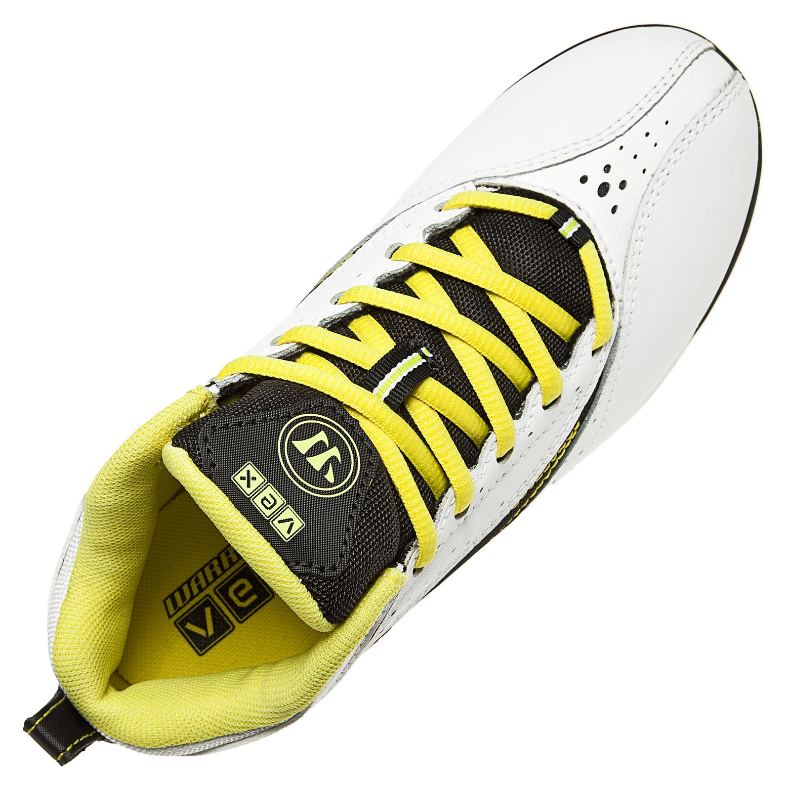 Youth Vex Cleat, White with Black &amp; Yellow