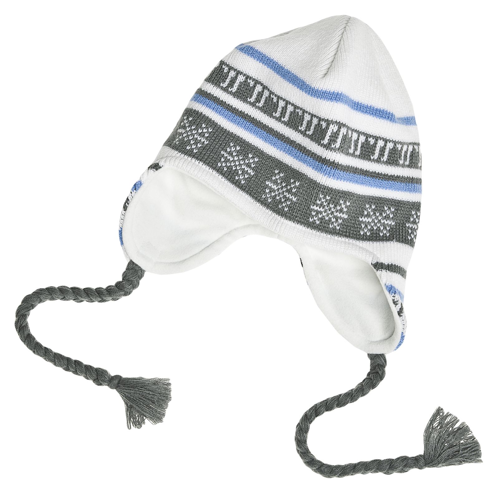 Lodge Beanie, White with Grey &amp; Blue
