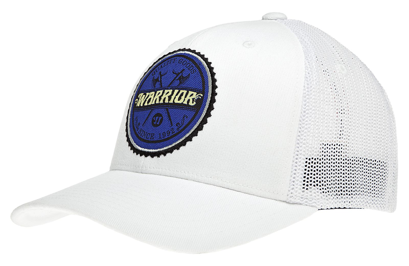 Double Axe Trucker Cap, White with Blue &amp; Black