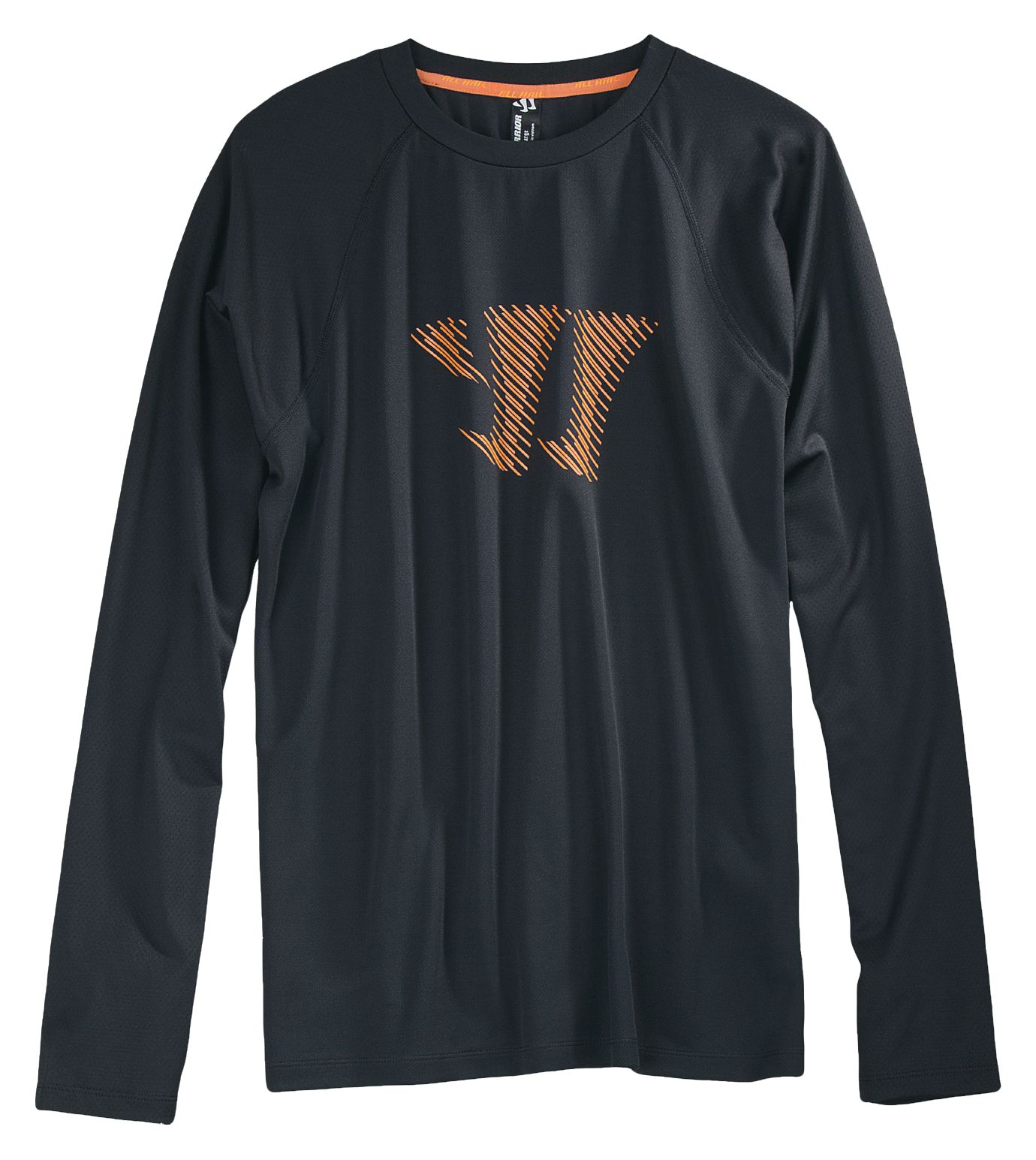 Long Sleeve Training Top, Black with Orange