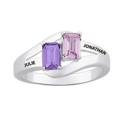 Sterling Silver Couples Name and Birthstone Ring