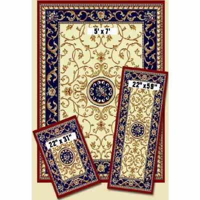 Capri Wrought Iron Beige/Nvy 3p Rugs w/2 Free Rugs