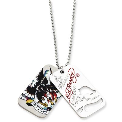 Ed Hardy Tattoo Dog Tag Painted Necklace