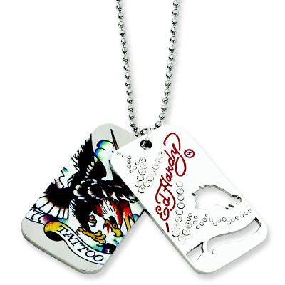 Ed Hardy Tattoo Dog Tag Painted Necklace