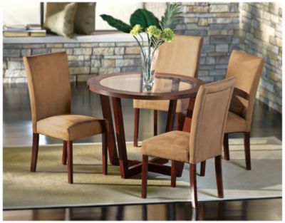 Round Glass-Top Dining Table - Cherry