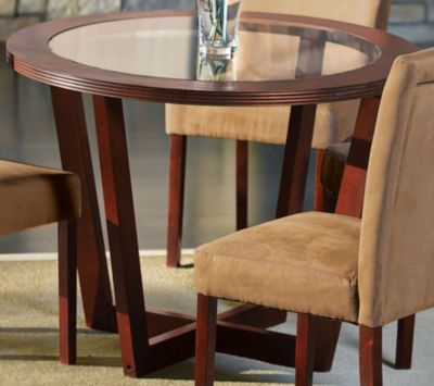 Round Glass-Top Dining Table - Cherry