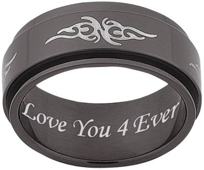 Men's Black Stainless Steel Tribal Spinner Band