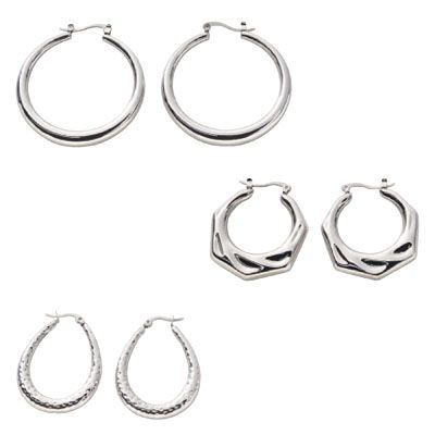 Juego de 3 pares de argollas en acero inoxidable