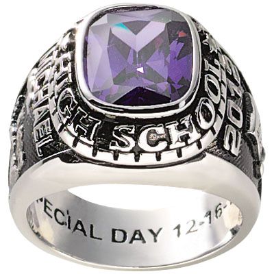 Mens Silver Cushion Cut Birthstone Class Ring