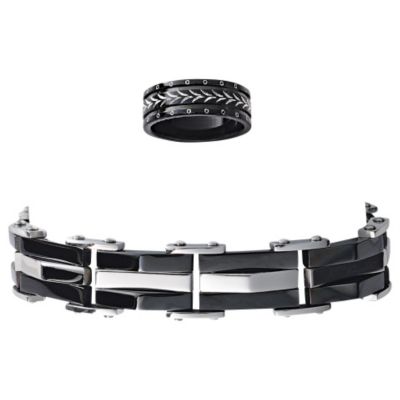 Men's Stainless Steel Pyramid Bracelet & Ring Set