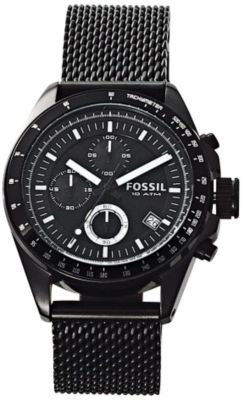 Men's Black Fossil Mesh Chronograph Watch