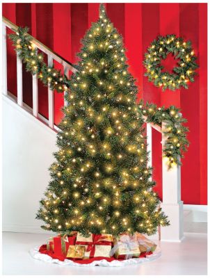 Pre Lit Tree, Wreath & Garland Set w/Clear Lights