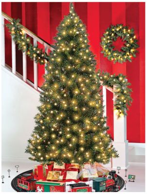 Pre Lit Tree, Wreath & Garland Set w/Clear Lights
