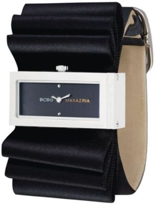 Ladies Black BCBG Plisse Strap WatchDress up your wrist with satin. Ladies Silvertone BCBG Plisse Strap Watch. This exquisite watch is named after the French word for pleats. This timepiece is part of the Eclectic collection from BCBGMAXAZRIA. The influence of their name comes from a Parisian slang phrase Bon Chic Bon Genre which translates as good style good class. Stainless steel case and caseback East/West black rectangular dial Features BCBGMAXAZRIA logo Mineral crystal Pleated satin ribbon strap Rectangular buckle clasp Japanese quartz movement Water resistant to 30 meters Includes BCBG packaging Limited lifetime warranty from the manufacturerPhoto may have been enlarged to show detail