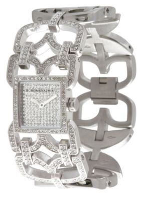 Ladies Silvertone Crystal BCBG Releve WatchDecorate your wrist with high French fashion. Ladies Silvertone Crystal BCBG Releve Bracelet Watch. This exquisite watch named after the French word for raise. Part of the Icon collection from BCBGMAXAZRIA. The influence of their name comes from a Parisian slang phrase Bon Chic Bon Genre which translates as good style good class. Stainless steel case with crystal bezel Square silvertone crystal pave dial with BCBGMAXAZRIA logo Stainless steel caseback Mineral crystal Intricate polished stainless steel open link bracelet Some links have crystal accents Jewelrystyle foldover clasp Japanese quartz movement Water resistant to 30 meters Includes BCBG packaging Limited lifetime warranty from the manufacturerPhoto may have been enlarged to show detail