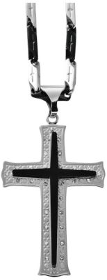 Stainless Steel & Crystal Cross Pendant