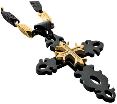 Black Ionic Plated Stainless Steel Cross Pendant
