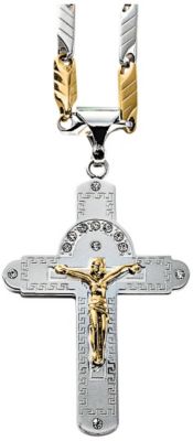 Two Tone Stainless Steel Crucifix Pendant