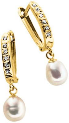 Diamond Fascination 14K Gold Cultured Pearl Hoops