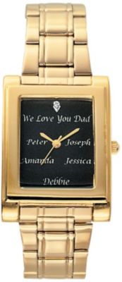 Men's Gold Tone Rectagular Family Watch