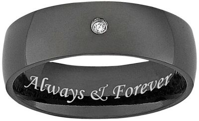 Black Titanium Engraved Diamond Accent Band