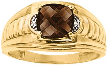 Mens 10K YG Smokey Quartz Ring