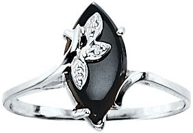10K White Gold Onyx & Diamond Ring