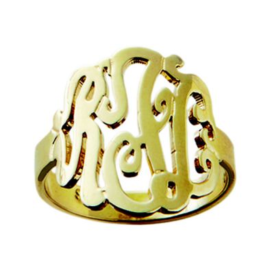 18K Gold over Silver Script Monogram Ring