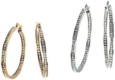 Silvertone and Goldtone Crystal 2 Earring Set