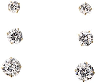 10K Gold CZ Stud Earring Set