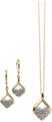 18K Gold Over Sterling Silver Heart Jewelry Set