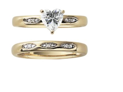 18K Gold Over Silver Heart CZ Bridal Set