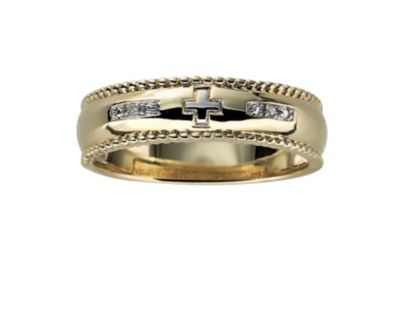 18K Gold Over Silver Mens Cross Wedding Band