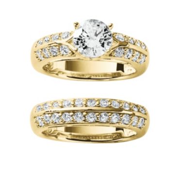 18K Gold Over Silver Round CZ 2-Piece Bridal Set