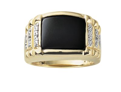 Mens 18K Gold Over Silver Genuine Black Onyx Ring