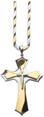 Men's Two-Tone Stainless Steel Cross Pendant