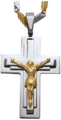 Men's Two-Tone Stainless Steel Crucifix Pendant
