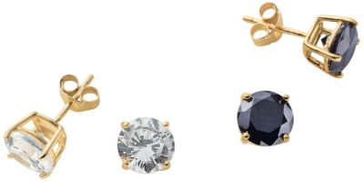 14K Gold Over Silver CZ 2-Pair Earrings Set