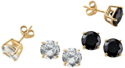 14K Gold Over Silver CZ 2-Pair Earrings Set