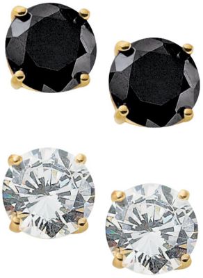 14K Gold Over Silver CZ 2-Pair Earrings Set