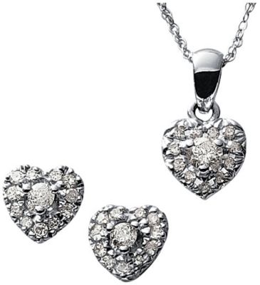 10K White Gold 1/4 ct tw Diamond Heart Jewelry Set