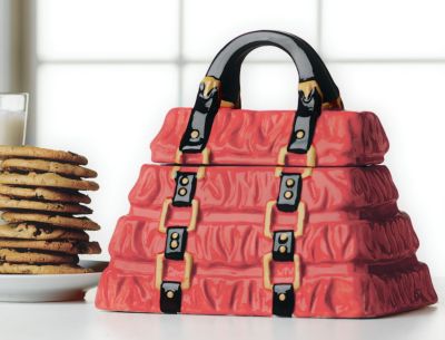 Handpainted Ceramic Red Purse Design Cookie Jar