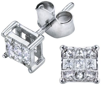 14K White Gold Princess Cut Stud Earrings