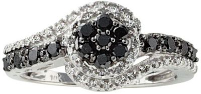 10K White Gold 1/2 ct tw Black & White Bypass Ring