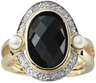 10K Gold Oval Faceted Black Onyx Ring