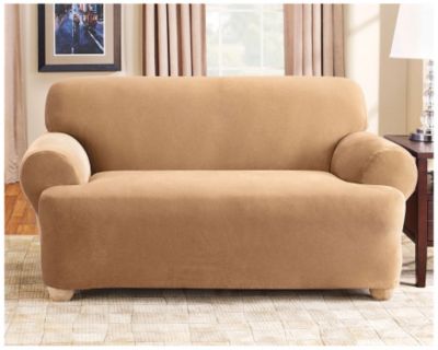 Stretch Pique Loveseat T-Cushion Slipcover 1-pc