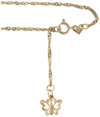 10K Gold 9" Butterfly Ankle Bracelet