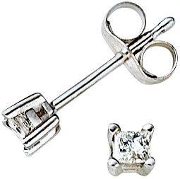 14K White Gold 1/10 ct tw Princess Cut Studs