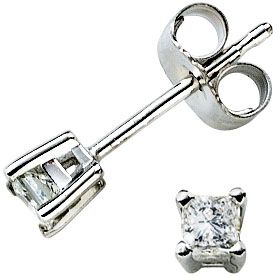 14K White Gold 1/5 ct tw Princess Cut Studs
