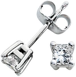 14K White Gold 1/3 ct tw Princess Cut Studs